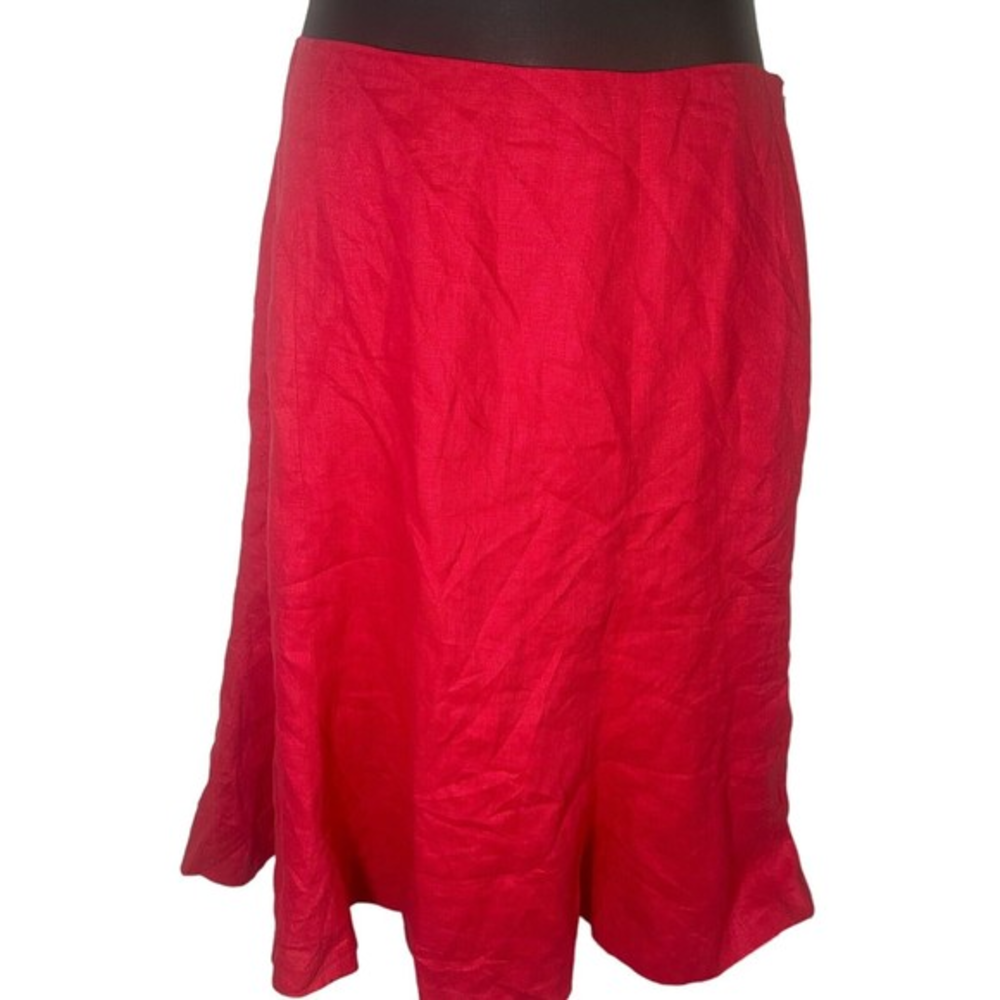 Chaps 100% Linen Tulip Hem Skirt A-line‎ Bright Red Side Zipper Lined Sz 14 NWT
